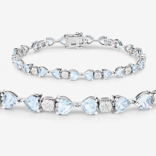 7.36 Carat Genuine Aquamarine and White Diamond .925 Sterling Silver Bracelet Bids.com