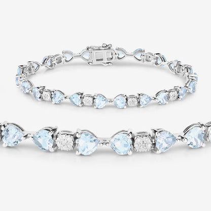 7.36 Carat Genuine Aquamarine and White Diamond .925 Sterling Silver Bracelet Bids.com