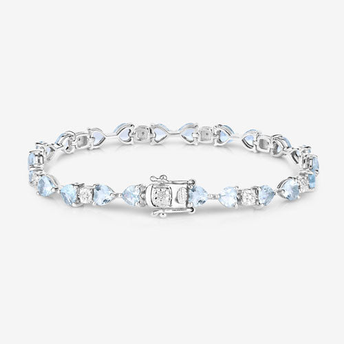 7.36 Carat Genuine Aquamarine and White Diamond .925 Sterling Silver Bracelet Bids.com