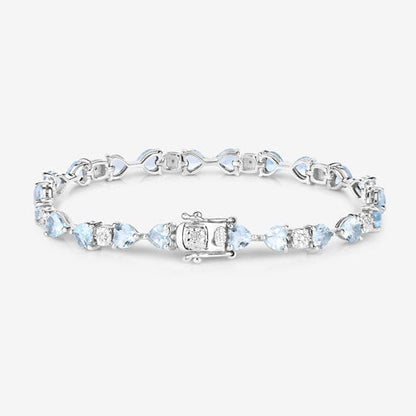 7.36 Carat Genuine Aquamarine and White Diamond .925 Sterling Silver Bracelet Bids.com