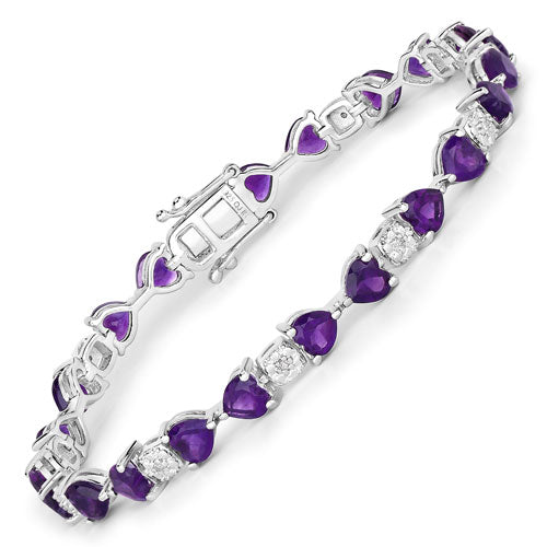 9.56 Carat Genuine Amethyst and White Diamond .925 Sterling Silver Bracelet Bids.com