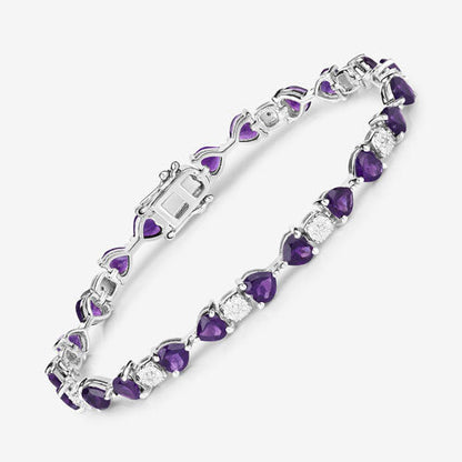 9.56 Carat Genuine Amethyst and White Diamond .925 Sterling Silver Bracelet Bids.com