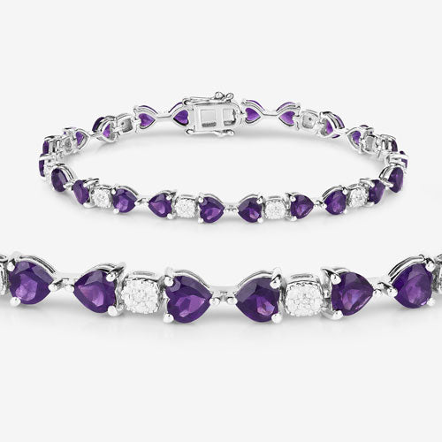 9.56 Carat Genuine Amethyst and White Diamond .925 Sterling Silver Bracelet Bids.com