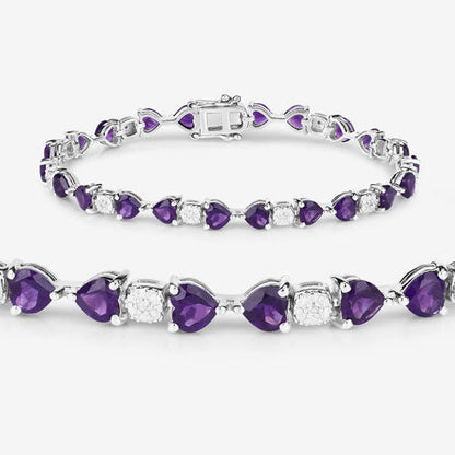 9.56 Carat Genuine Amethyst and White Diamond .925 Sterling Silver Bracelet Bids.com