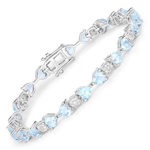 11.10 Carat Genuine Blue Topaz and White Diamond .925 Sterling Silver Bracelet Bids.com
