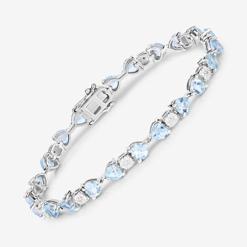 11.10 Carat Genuine Blue Topaz and White Diamond .925 Sterling Silver Bracelet Bids.com