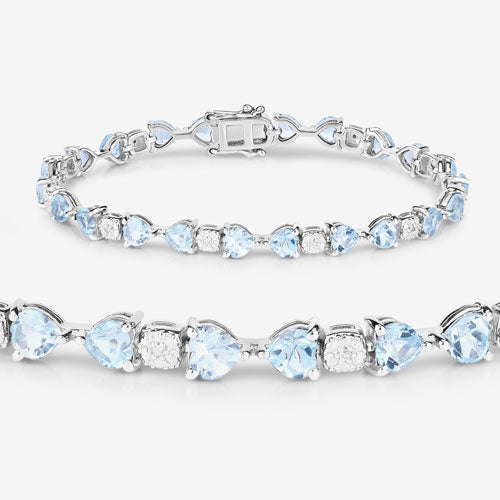 11.10 Carat Genuine Blue Topaz and White Diamond .925 Sterling Silver Bracelet Bids.com