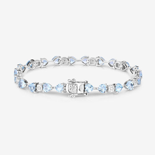 11.10 Carat Genuine Blue Topaz and White Diamond .925 Sterling Silver Bracelet Bids.com