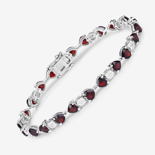 11.10 Carat Genuine Garnet and White Diamond .925 Sterling Silver Bracelet Bids.com