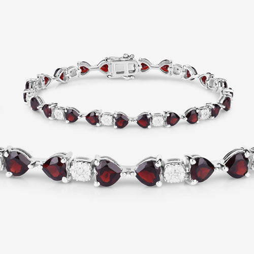 11.10 Carat Genuine Garnet and White Diamond .925 Sterling Silver Bracelet Bids.com