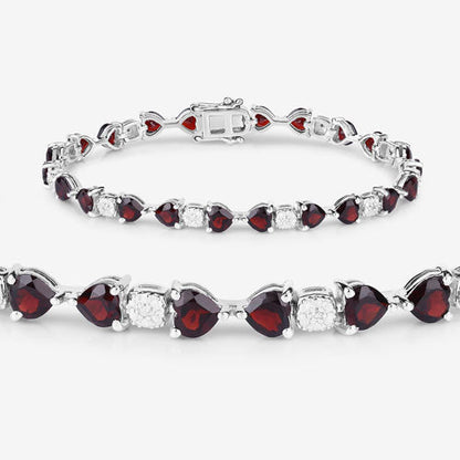 11.10 Carat Genuine Garnet and White Diamond .925 Sterling Silver Bracelet Bids.com