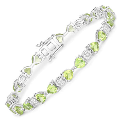 9.78 Carat Genuine Peridot and White Diamond .925 Sterling Silver Bracelet Bids.com