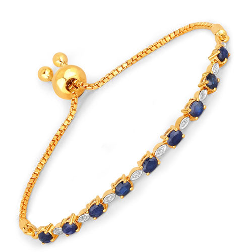 1.83 Carat Genuine Blue Sapphire and White Diamond .925 Sterling Silver Bracelet Bids.com