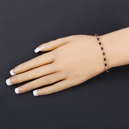 1.83 Carat Genuine Blue Sapphire and White Diamond .925 Sterling Silver Bracelet Bids.com