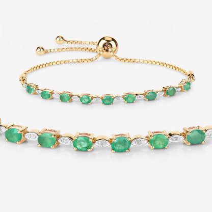 1.29 Carat Genuine Emerald and White Diamond .925 Sterling Silver Bracelet Bids.com