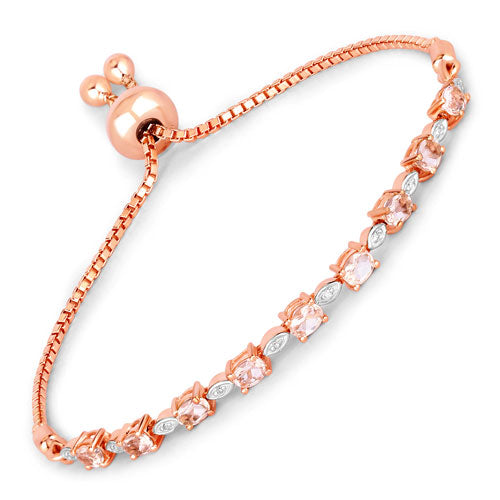 1.38 Carat Genuine Morganite and White Diamond .925 Sterling Silver Bracelet Bids.com