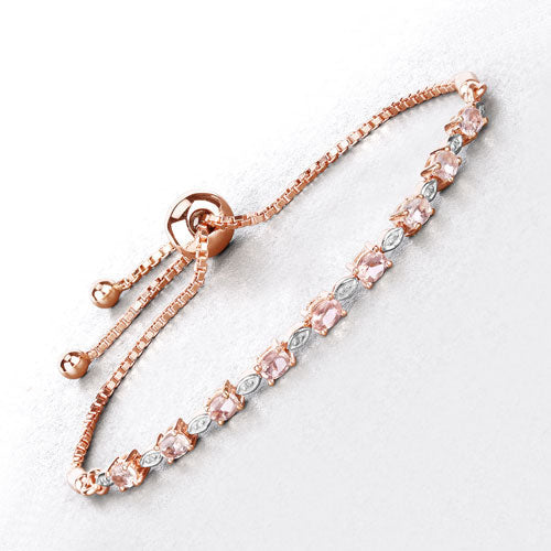 1.38 Carat Genuine Morganite and White Diamond .925 Sterling Silver Bracelet Bids.com