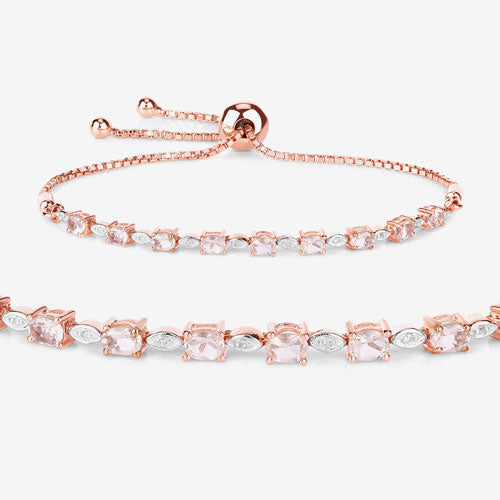 1.38 Carat Genuine Morganite and White Diamond .925 Sterling Silver Bracelet Bids.com
