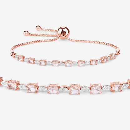 1.38 Carat Genuine Morganite and White Diamond .925 Sterling Silver Bracelet Bids.com
