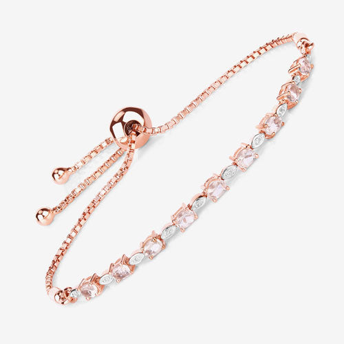 1.38 Carat Genuine Morganite and White Diamond .925 Sterling Silver Bracelet Bids.com
