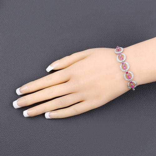 1.65 Carat Genuine Ruby and White Diamond .925 Sterling Silver Bracelet Bids.com