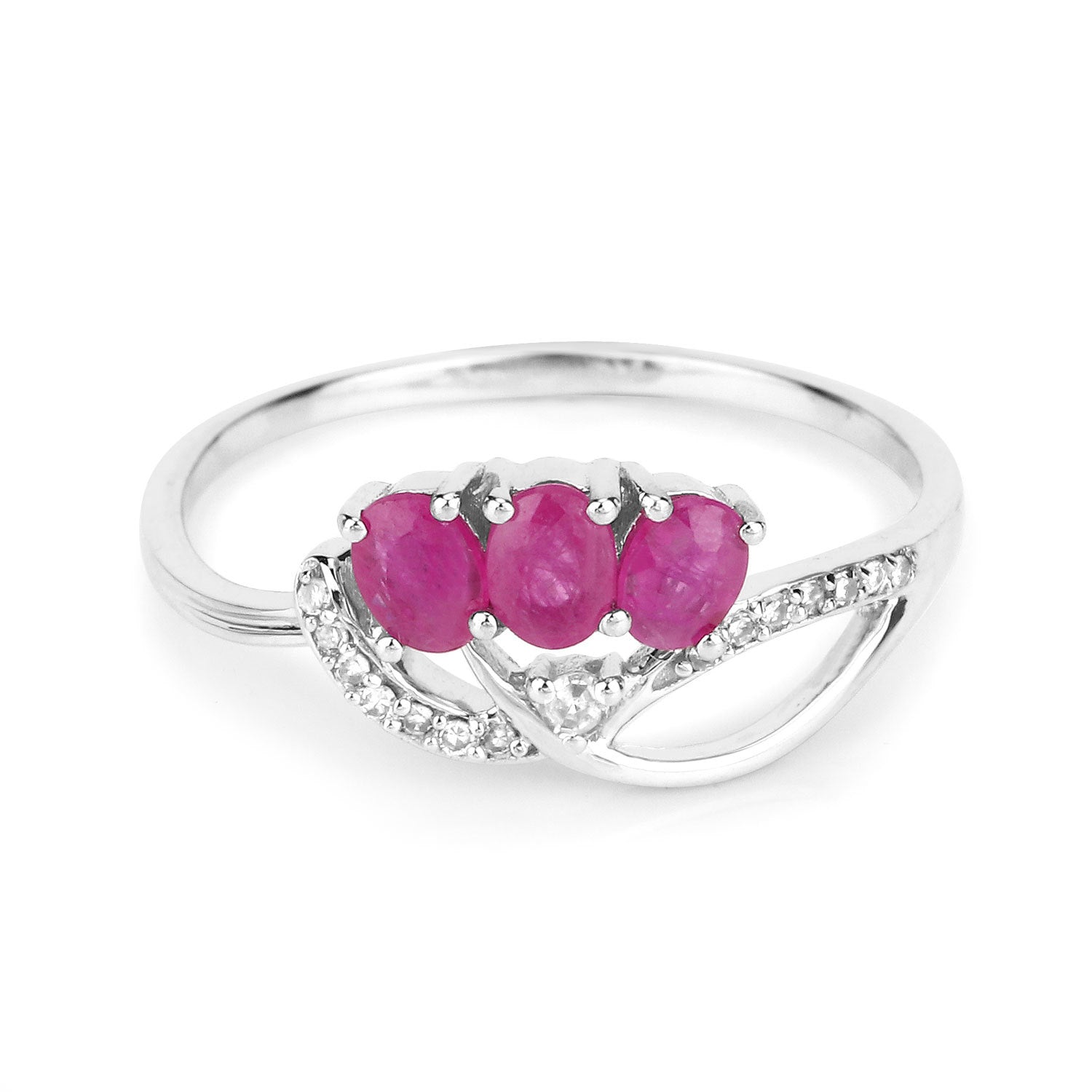 0.71 Carat Genuine Ruby and White Diamond 14K White Gold Ring Bids.com