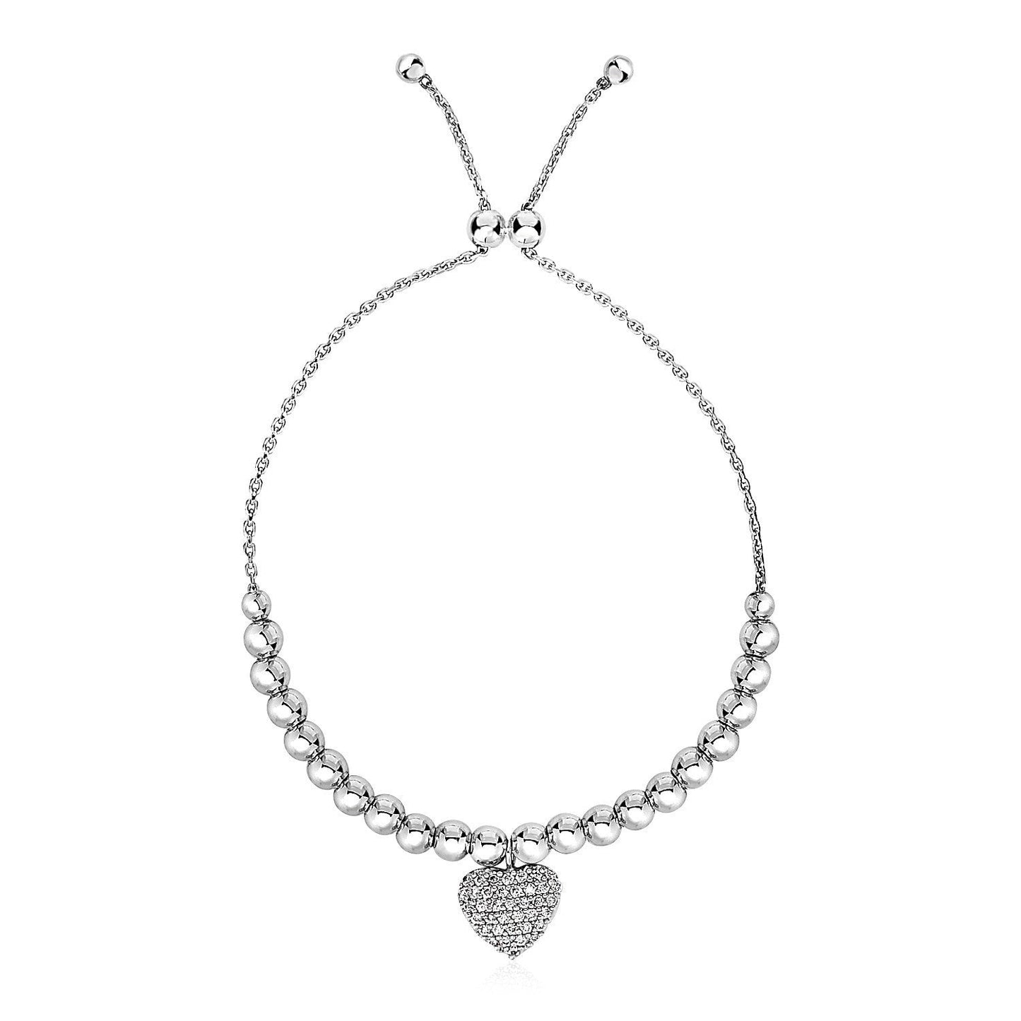 Adjustable Bead Bracelet with Round Charm and Cubic Zirconias in Sterling Silver Bids.com