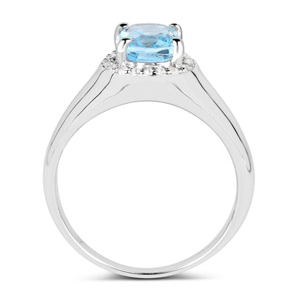 1.62 Carat Genuine Blue Topaz and White Topaz .925 Sterling Silver Ring Bids.com