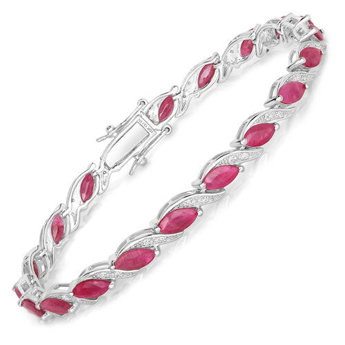 7.78 Carat Genuine Ruby and White Diamond 10K White Gold Bracelet Bids.com