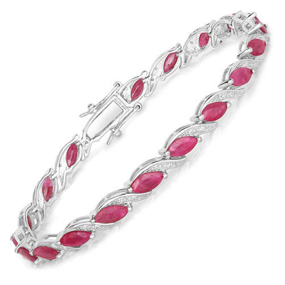 7.78 Carat Genuine Ruby and White Diamond 10K White Gold Bracelet Bids.com