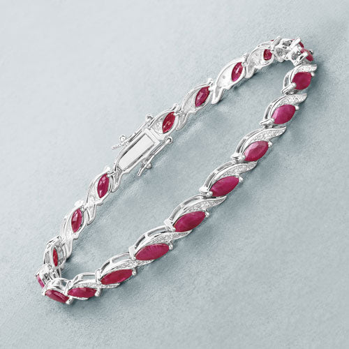 7.78 Carat Genuine Ruby and White Diamond 10K White Gold Bracelet Bids.com