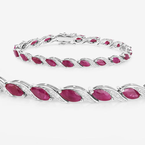 7.78 Carat Genuine Ruby and White Diamond 10K White Gold Bracelet Bids.com