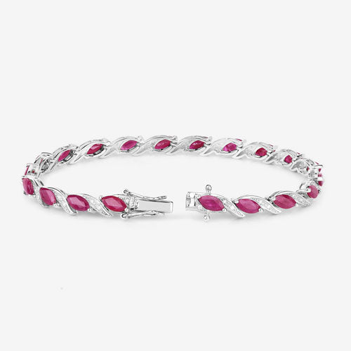 7.78 Carat Genuine Ruby and White Diamond 10K White Gold Bracelet Bids.com