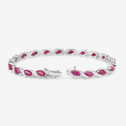 7.78 Carat Genuine Ruby and White Diamond 10K White Gold Bracelet Bids.com
