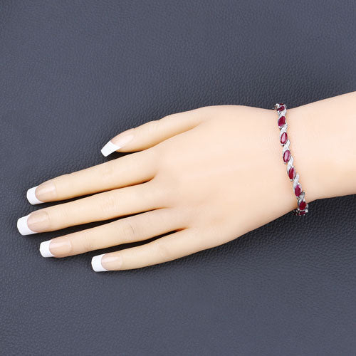 7.78 Carat Genuine Ruby and White Diamond 10K White Gold Bracelet Bids.com