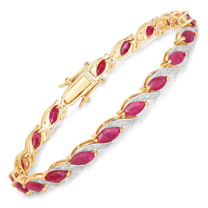 7.78 Carat Genuine Ruby and White Diamond 10K Yellow Gold Bracelet Bids.com