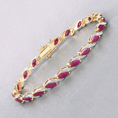 7.78 Carat Genuine Ruby and White Diamond 10K Yellow Gold Bracelet Bids.com