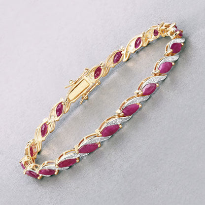 7.78 Carat Genuine Ruby and White Diamond 10K Yellow Gold Bracelet Bids.com