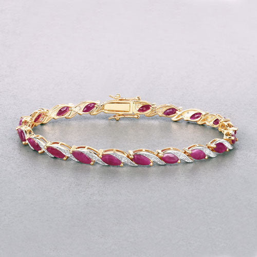 7.78 Carat Genuine Ruby and White Diamond 10K Yellow Gold Bracelet Bids.com