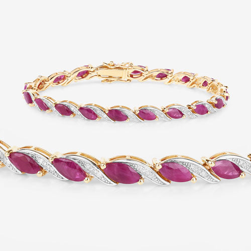7.78 Carat Genuine Ruby and White Diamond 10K Yellow Gold Bracelet Bids.com