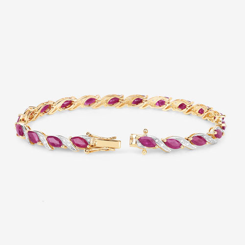 7.78 Carat Genuine Ruby and White Diamond 10K Yellow Gold Bracelet Bids.com