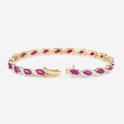 7.78 Carat Genuine Ruby and White Diamond 10K Yellow Gold Bracelet Bids.com