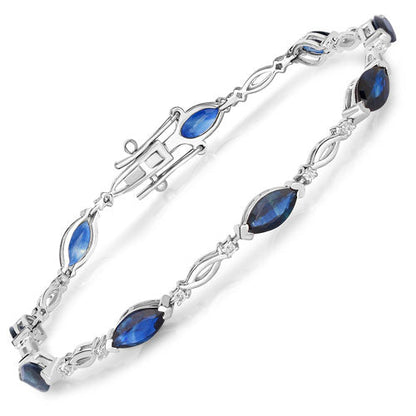 5.58 Carat Genuine Blue Sapphire and White Diamond 14K White Gold Bracelet Bids.com