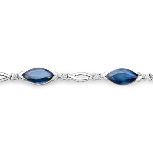 5.58 Carat Genuine Blue Sapphire and White Diamond 14K White Gold Bracelet Bids.com