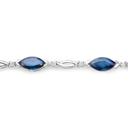 5.58 Carat Genuine Blue Sapphire and White Diamond 14K White Gold Bracelet Bids.com