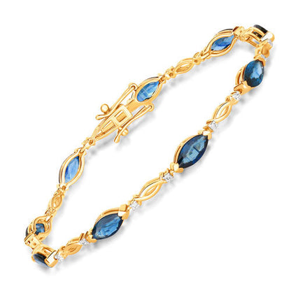 5.58 Carat Genuine Blue Sapphire and White Diamond 14K Yellow Gold Bracelet Bids.com