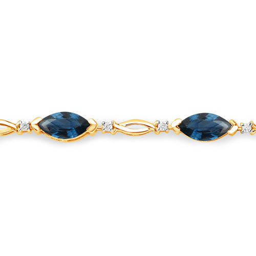 5.58 Carat Genuine Blue Sapphire and White Diamond 14K Yellow Gold Bracelet Bids.com