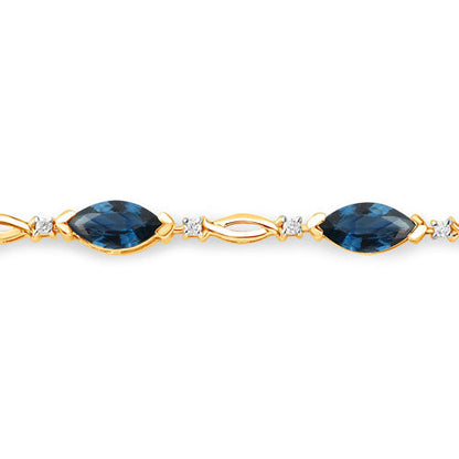 5.58 Carat Genuine Blue Sapphire and White Diamond 14K Yellow Gold Bracelet Bids.com
