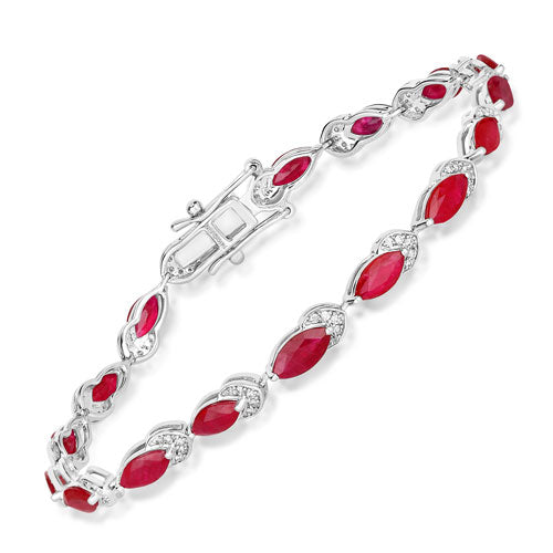 6.79 Carat Genuine Ruby and White Diamond 14K White Gold Bracelet Bids.com