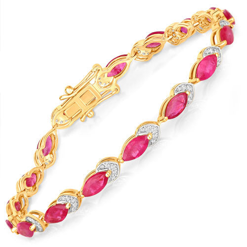 6.79 Carat Genuine Ruby and White Diamond 14K Yellow Gold Bracelet Bids.com